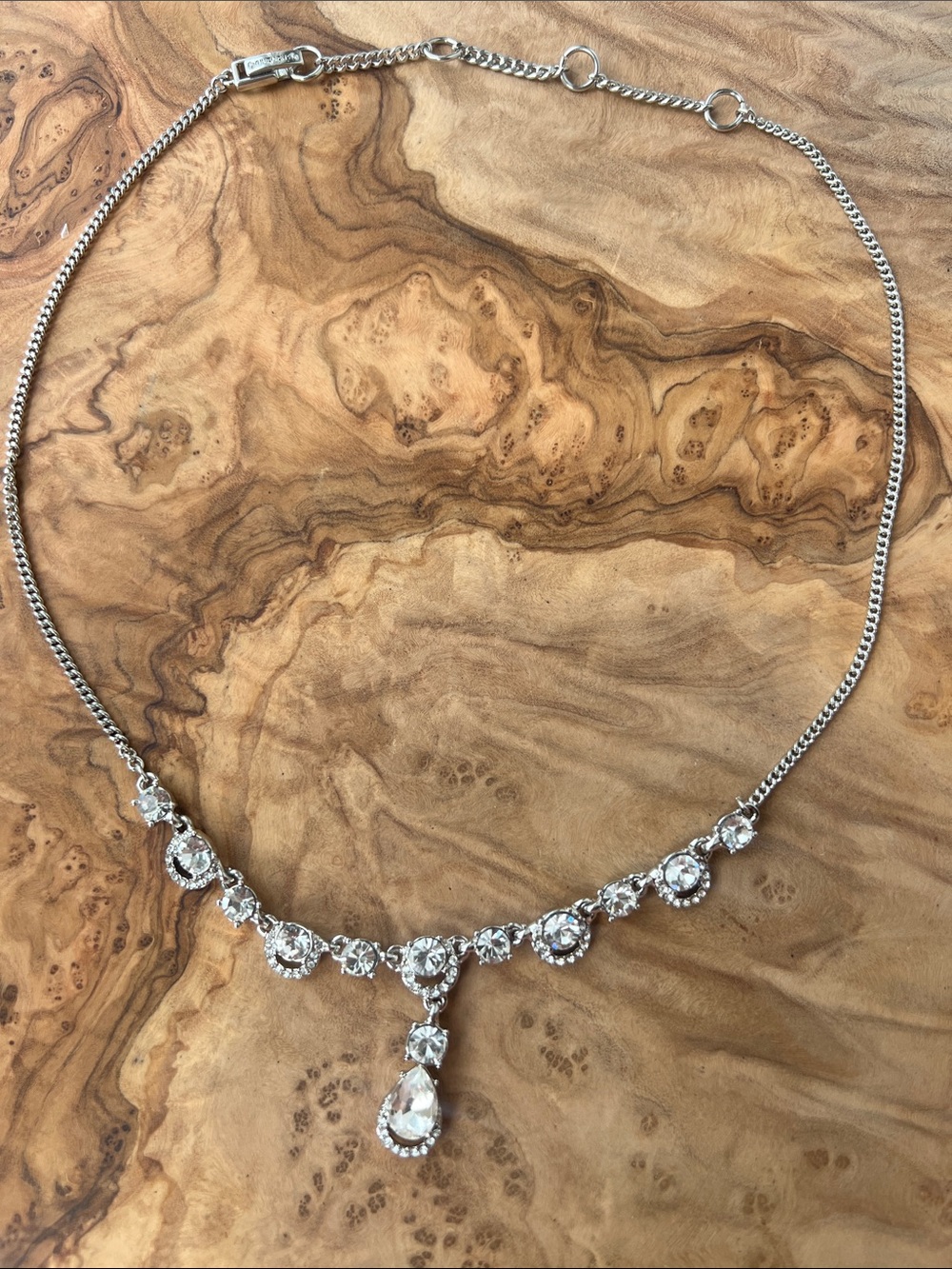 Givenchy Silver-Tone Crystal Teardrop Necklace